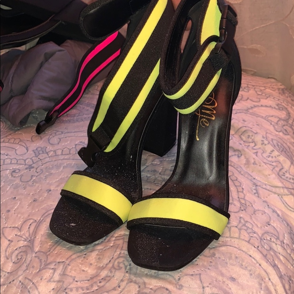 Never worn neon buckle heels